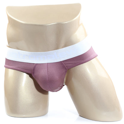 Purple satin briefs with white elastic waistband from metromalewear spark brief pink 5006-02 collection