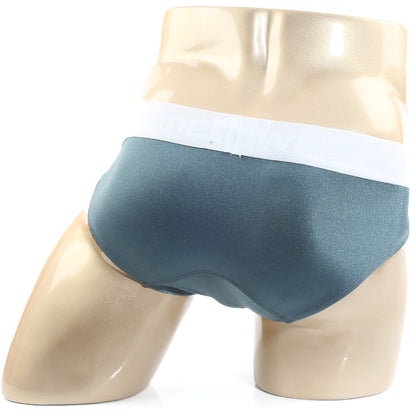 Dark teal satin briefs with contrasting white waistband by metromalewear spark brief green 5006-07