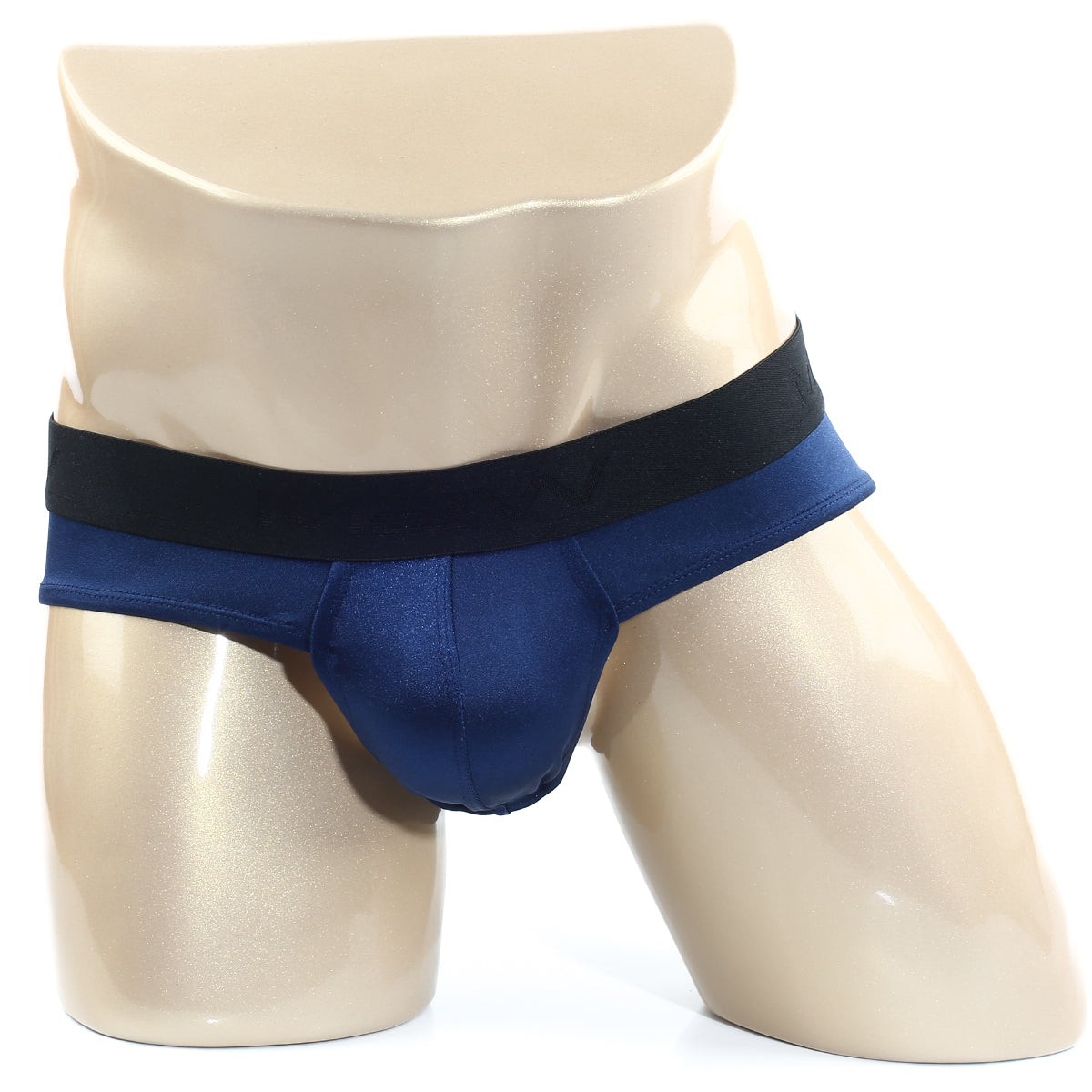 MetroMaleWear Spark Brief dark blue satin briefs with a black elastic waistband for stylish comfort