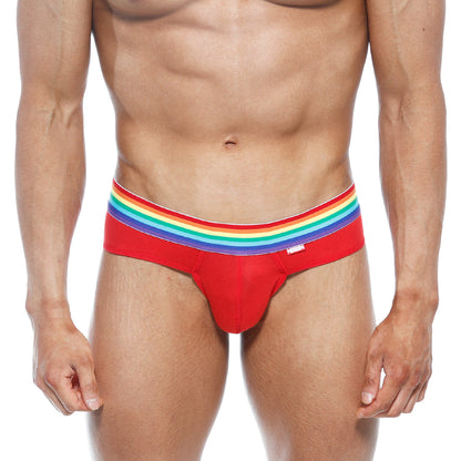 Red briefs with a rainbow-striped waistband from metromalewear pride brief red 5006-r12 collection