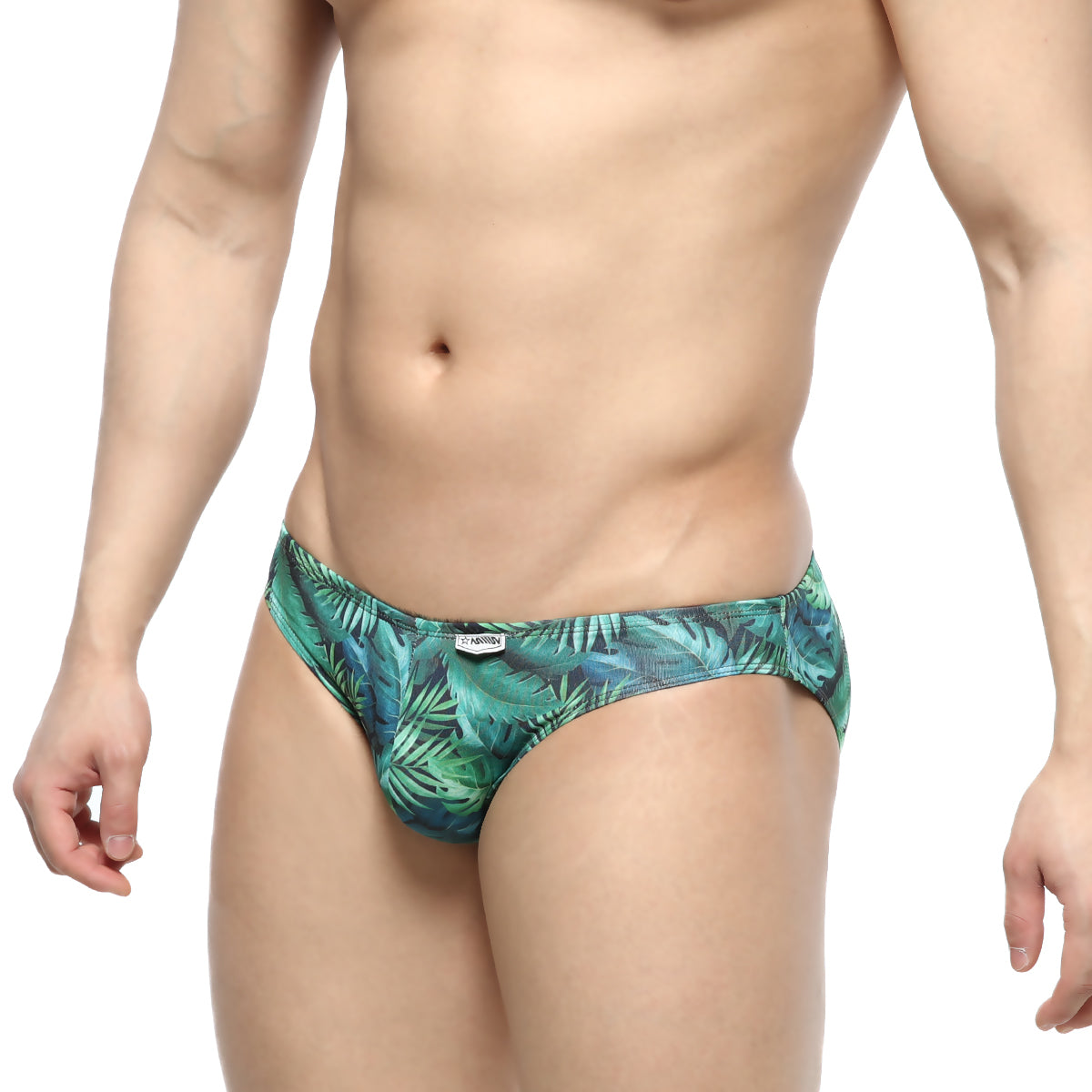 MetroMalewear colorado jock strap 5011-08 green tropical leaf patterned men’s briefs with supportive design