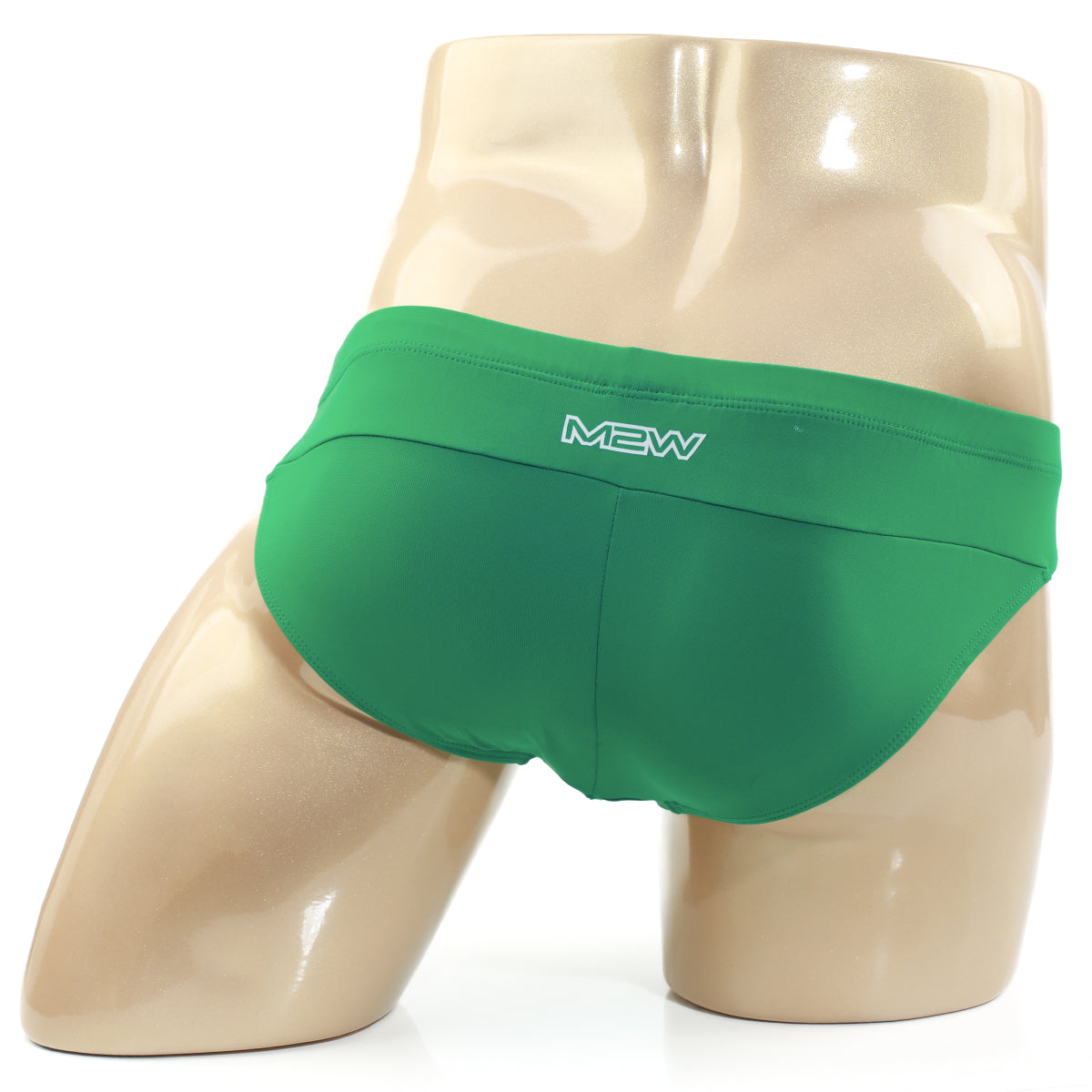 Green mew brand metro male wear aluche bikini briefs in green displayed on a mannequin showing front view