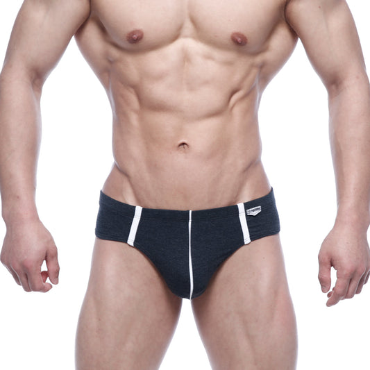 Metro male wear oslo hip brief charcoal black briefs with white side stripes and small waistband logo