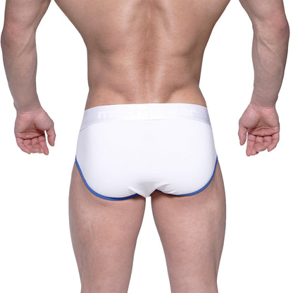 MetroMalewear highcut hip brief tiempo 5103-01 white briefs with blue trim designed for comfort and style