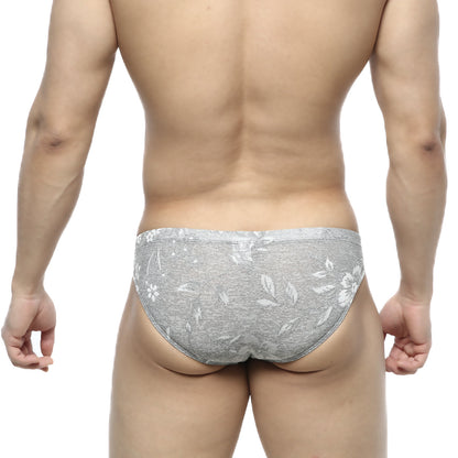 MetroMaleWear jacquard bikini gray briefs with gray floral pattern and subtle textured fabric for comfortable wear