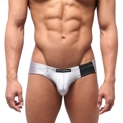 Silver metallic briefs with black waistband and metromalewear label metro malewear vasco hip brief titanium 5103-10