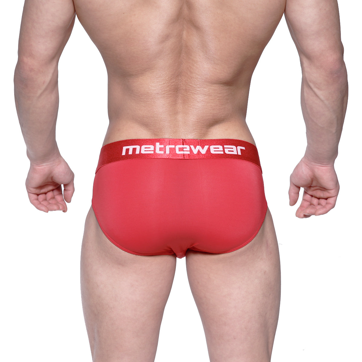 MetroMaleWear Vasco hip brief crimson red with matching red waistband featuring white lettering in breathable fabric