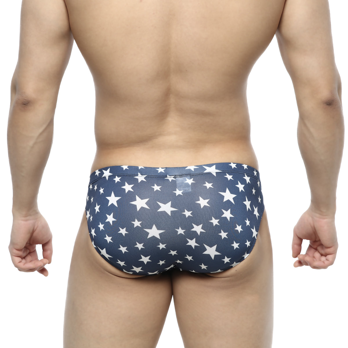MetroMalewear Estella bikini 5103-14 navy blue swim trunks with white star pattern for men