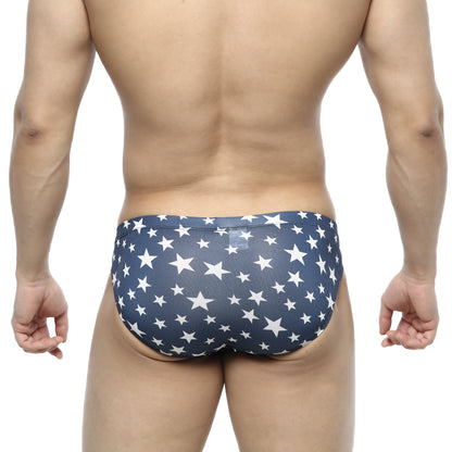 MetroMalewear Estella bikini 5103-14 navy blue swim trunks with white star pattern for men