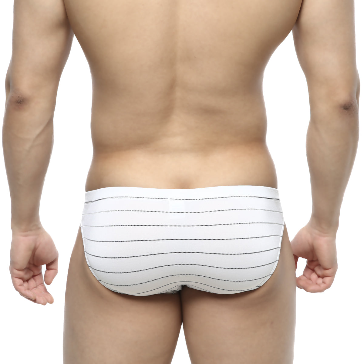White briefs with thin black horizontal stripes from metromalewear linea bikini 5103-19 collection
