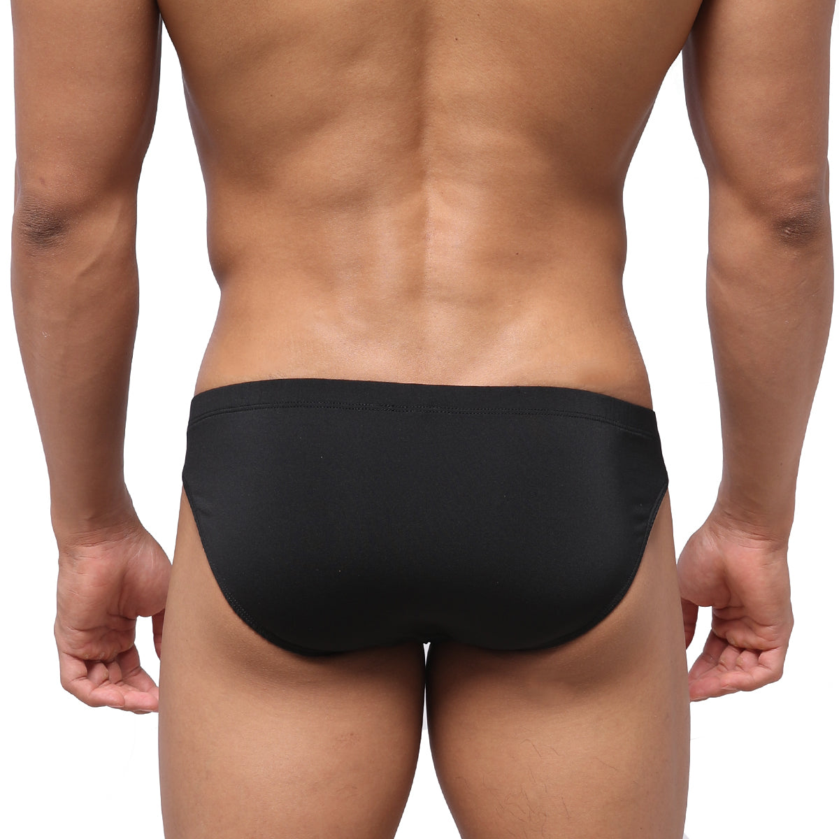 MetroMaleWear highcut hip brief black swim trunks with smooth form-fitting fabric and subtle waistband detail