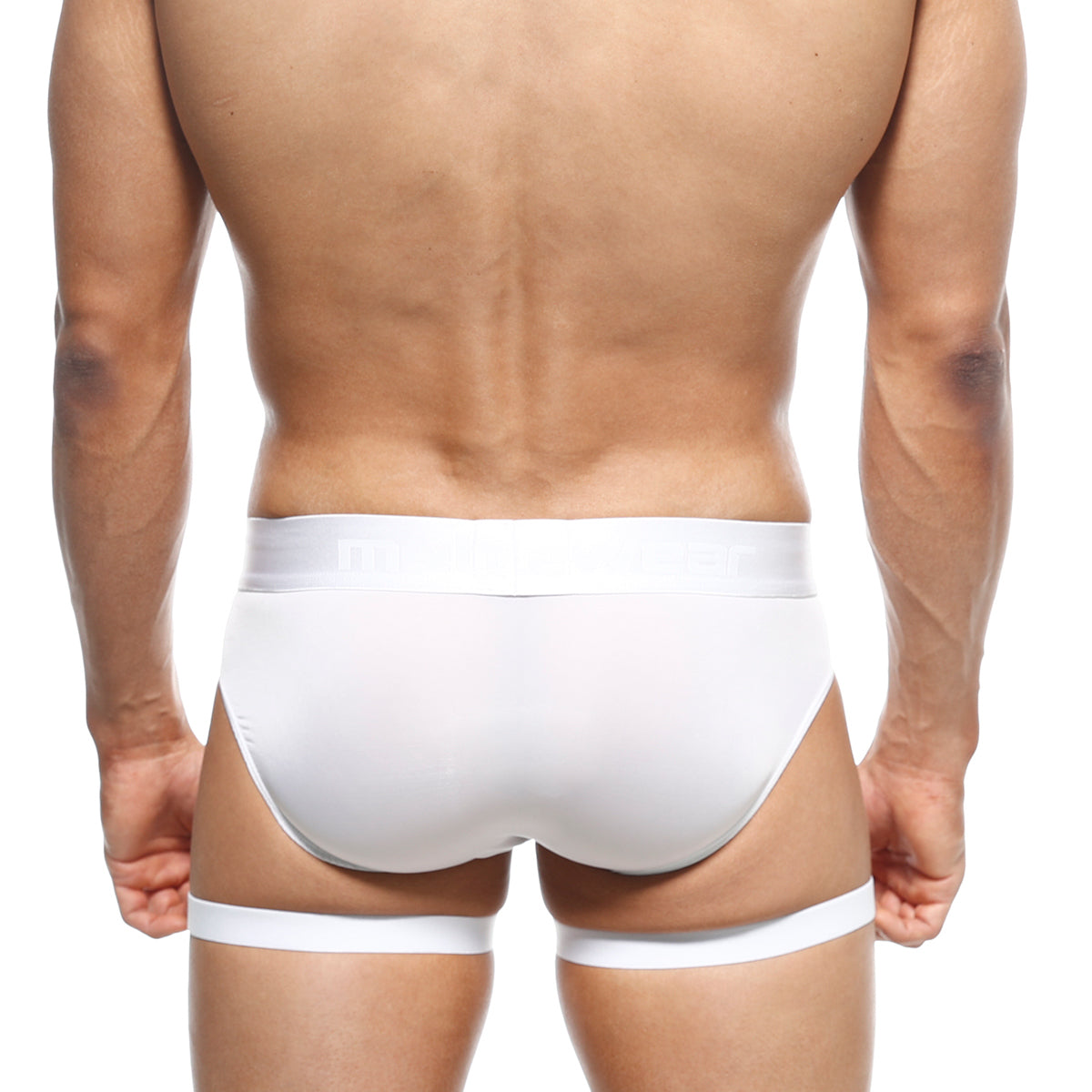 MetroMaleWear garter hip brief white 5103-22 smooth form-fitting white briefs with matching leg bands front view