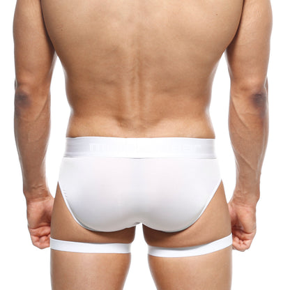 MetroMaleWear garter hip brief white 5103-22 smooth form-fitting white briefs with matching leg bands front view