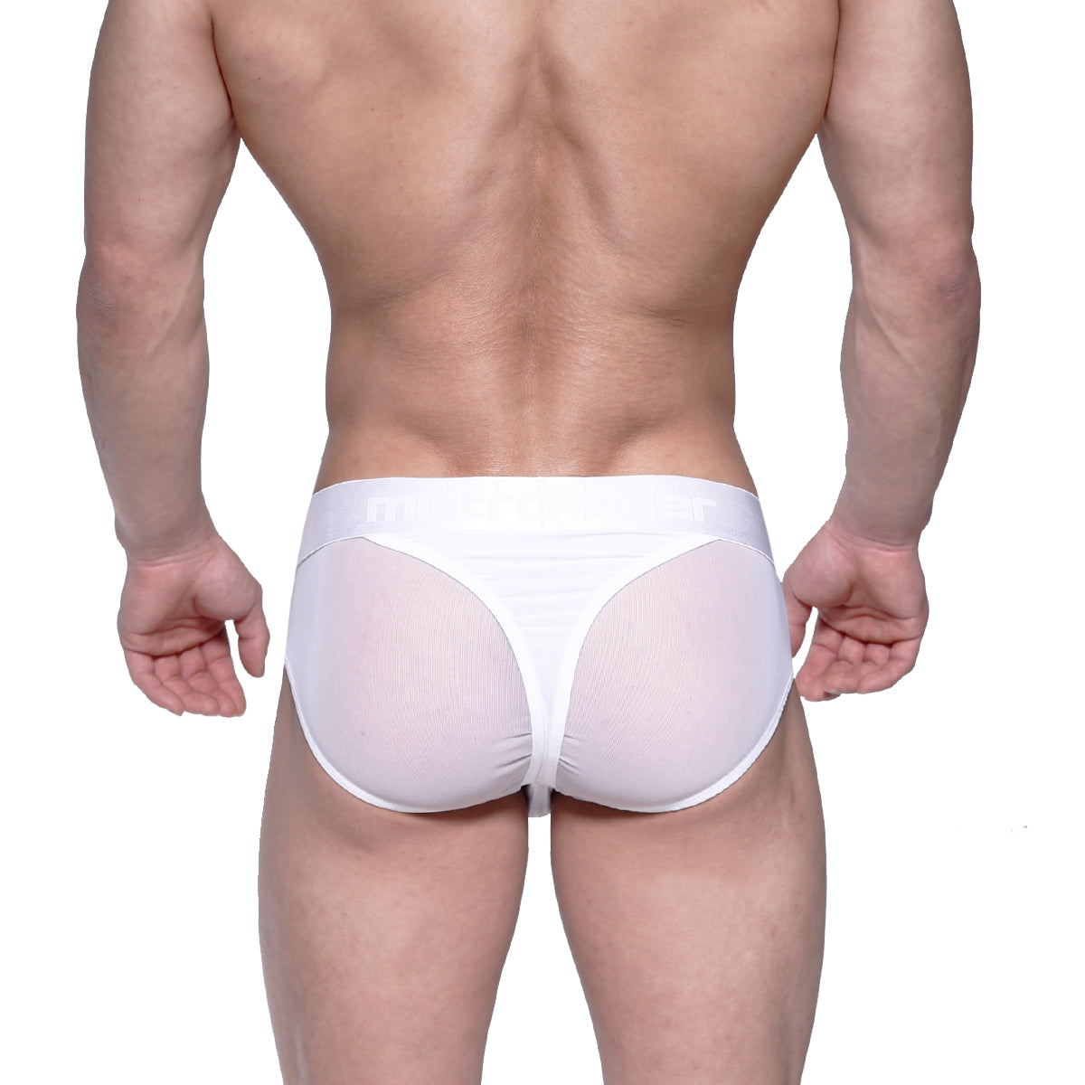 MetroMaleWear Layered hip brief in white features white mesh fabric with a solid white waistband for comfort