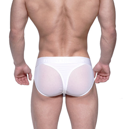 MetroMaleWear Layered hip brief in white features white mesh fabric with a solid white waistband for comfort