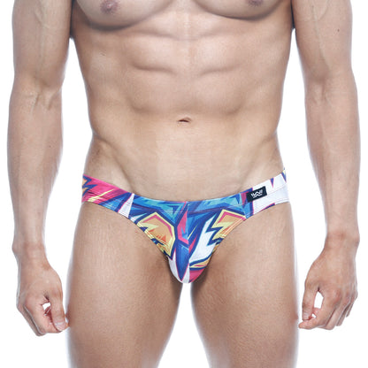 MetroMaleWear Vasco hip brief atractivo 5103-33 in vibrant blue pink yellow geometric pattern on white base