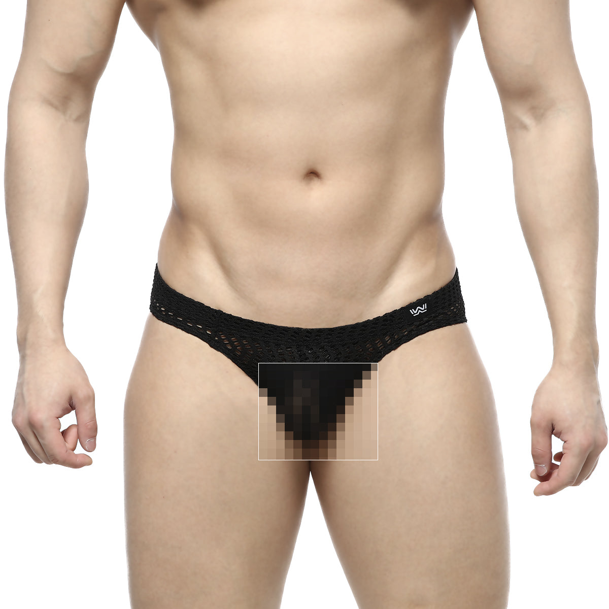 Black lace-trimmed men’s thong with subtle logo on waistband metro male wear onda bikini black 5103-34