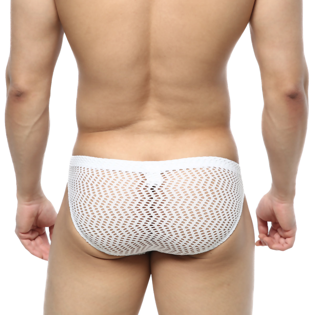 MetroMaleWear Onda Bikini white briefs with breathable white mesh and small evenly spaced holes design