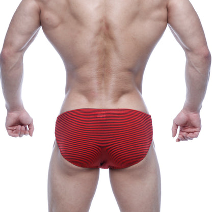 Red striped metro male wear vasco hip brief with textured ribbed fabric for comfortable everyday wear
