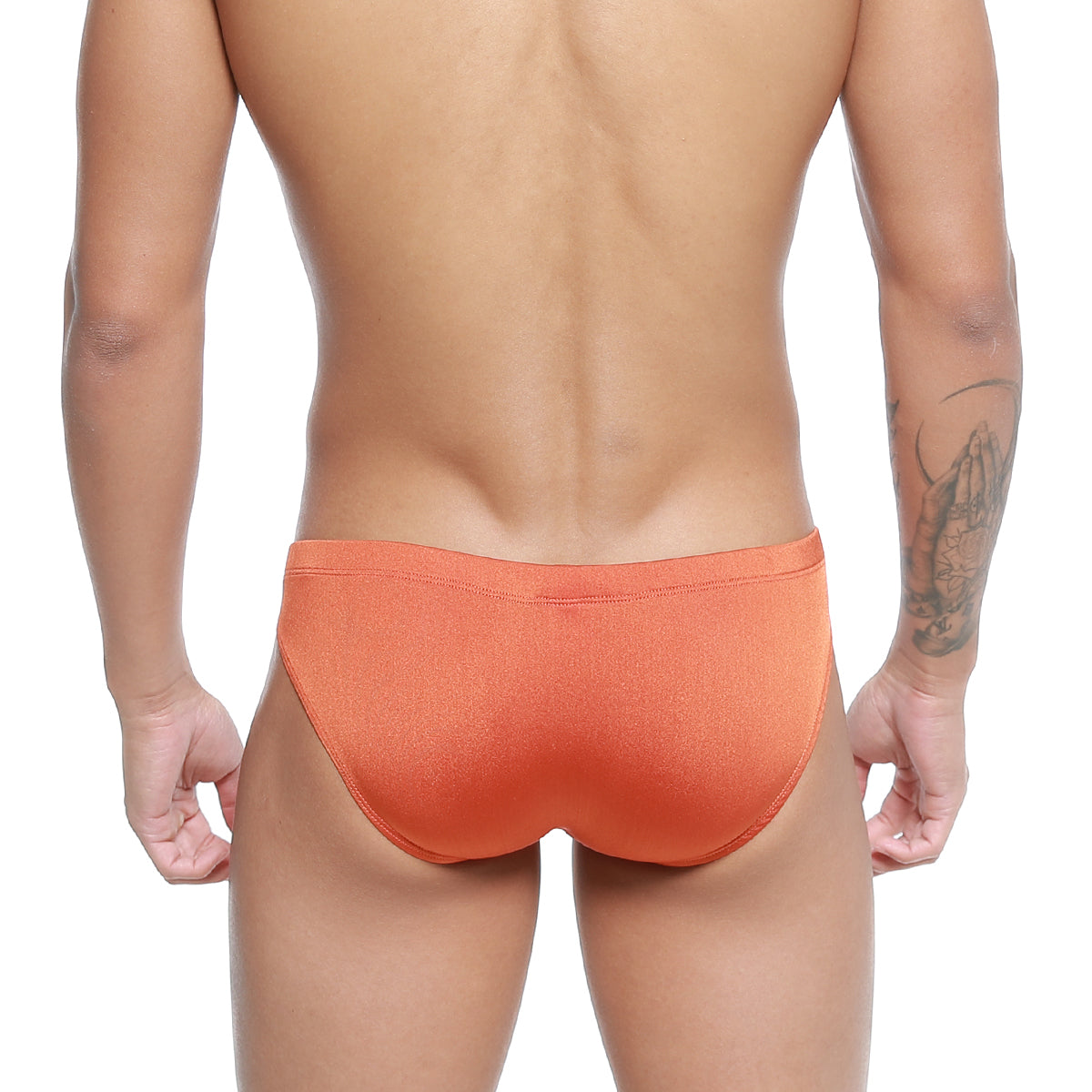 Metro male wear ochre bikini briefs in orange with smooth slightly textured fabric and snug fit for comfortable wear