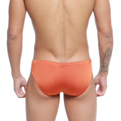 Metro male wear ochre bikini briefs in orange with smooth slightly textured fabric and snug fit for comfortable wear