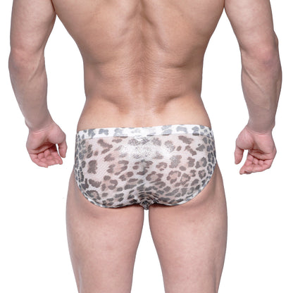 MetroMaleWear Vasco hip brief in gray and white leopard print mesh fabric for stylish and breathable underwear