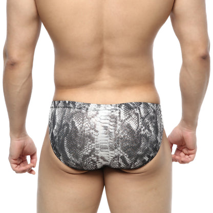 Metro malewear culebra bikini 5103-84 black and silver snake-scale patterned swim trunks for men