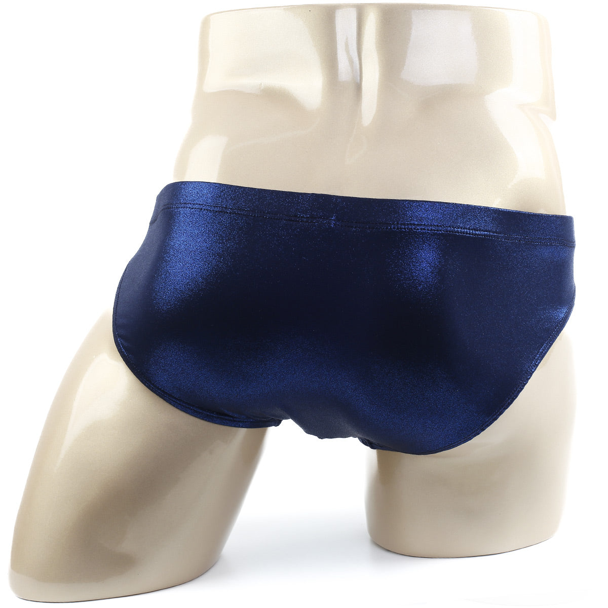 Shiny navy blue satin briefs from metromalewear grava bikini 5103-85 featuring a smooth luxurious finish