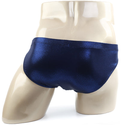 Shiny navy blue satin briefs from metromalewear grava bikini 5103-85 featuring a smooth luxurious finish
