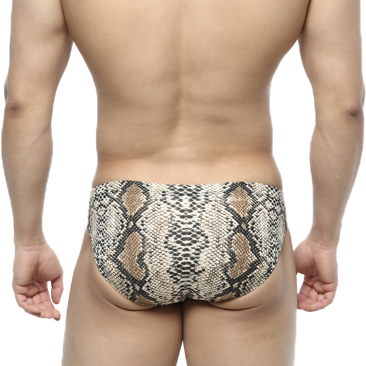 MetroMalewear serpiente bikini 5103-94 snake-print swim trunks in beige black and tan pattern for men