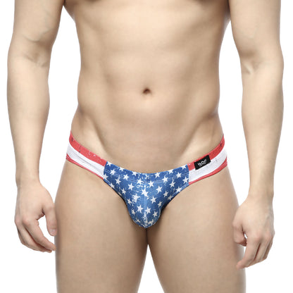 MetroMaleWear Batalla Bikini 5103-98 men’s briefs with blue and white star-pattern and red white blue trim