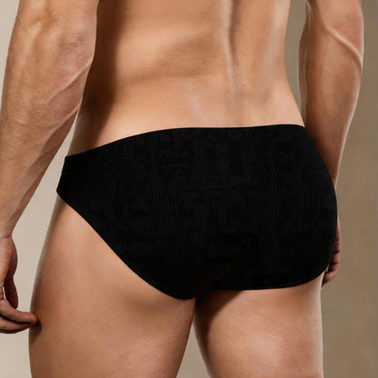 MetroMaleWear Milano bikini briefs in black corduroy with ribbed texture and tailored fit