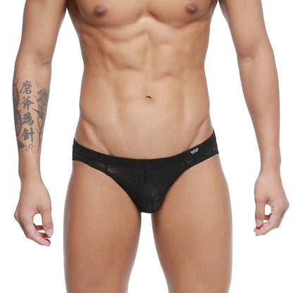 Black lace men’s briefs metroMaleWear rosa bikini 5103-M31 with subtle pattern and white waistband logo