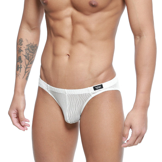 White mesh briefs with subtle wavy pattern and black MetroMaleWear logo on waistband Sedosa Bikini 5103-M32