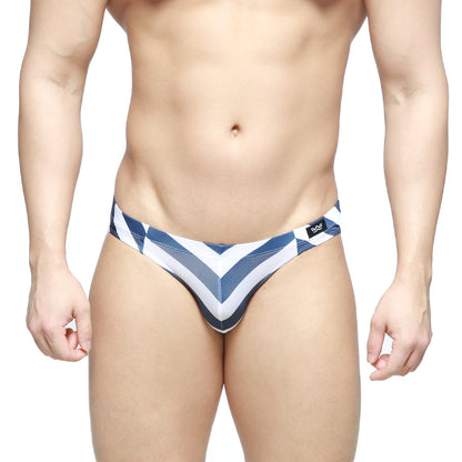 Blue and white chevron patterned men’s swim trunks metro male wear screw bikini navy 5103-m40 with modern design