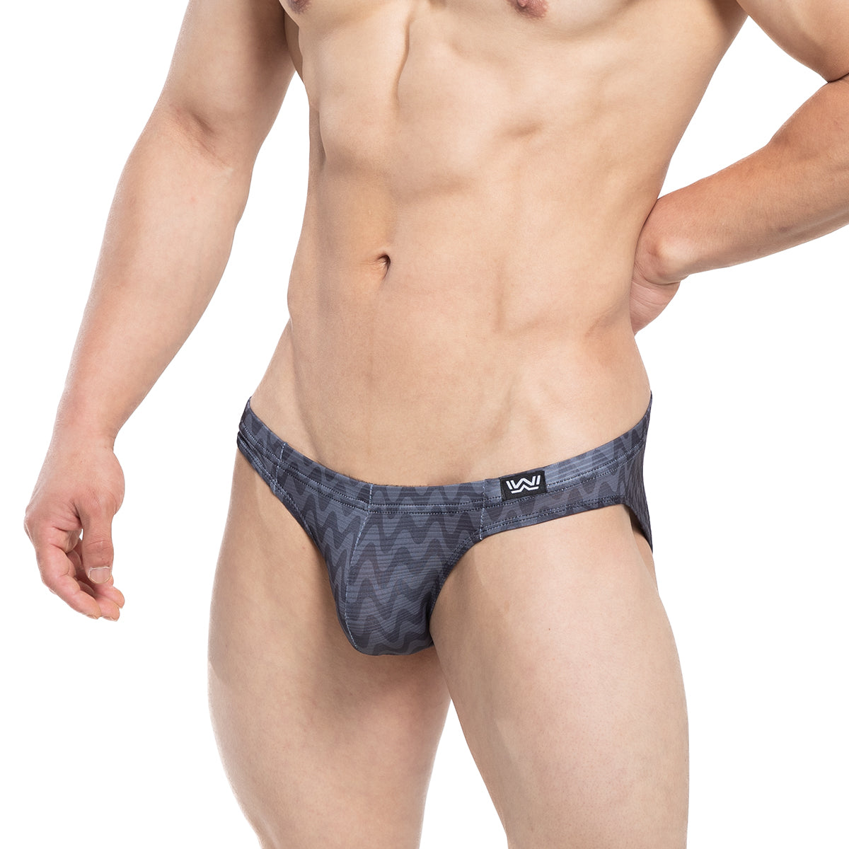 MetroMaleWear Senal bikini gray 5103-M45 dark gray patterned briefs with zigzag design and black logo waistband