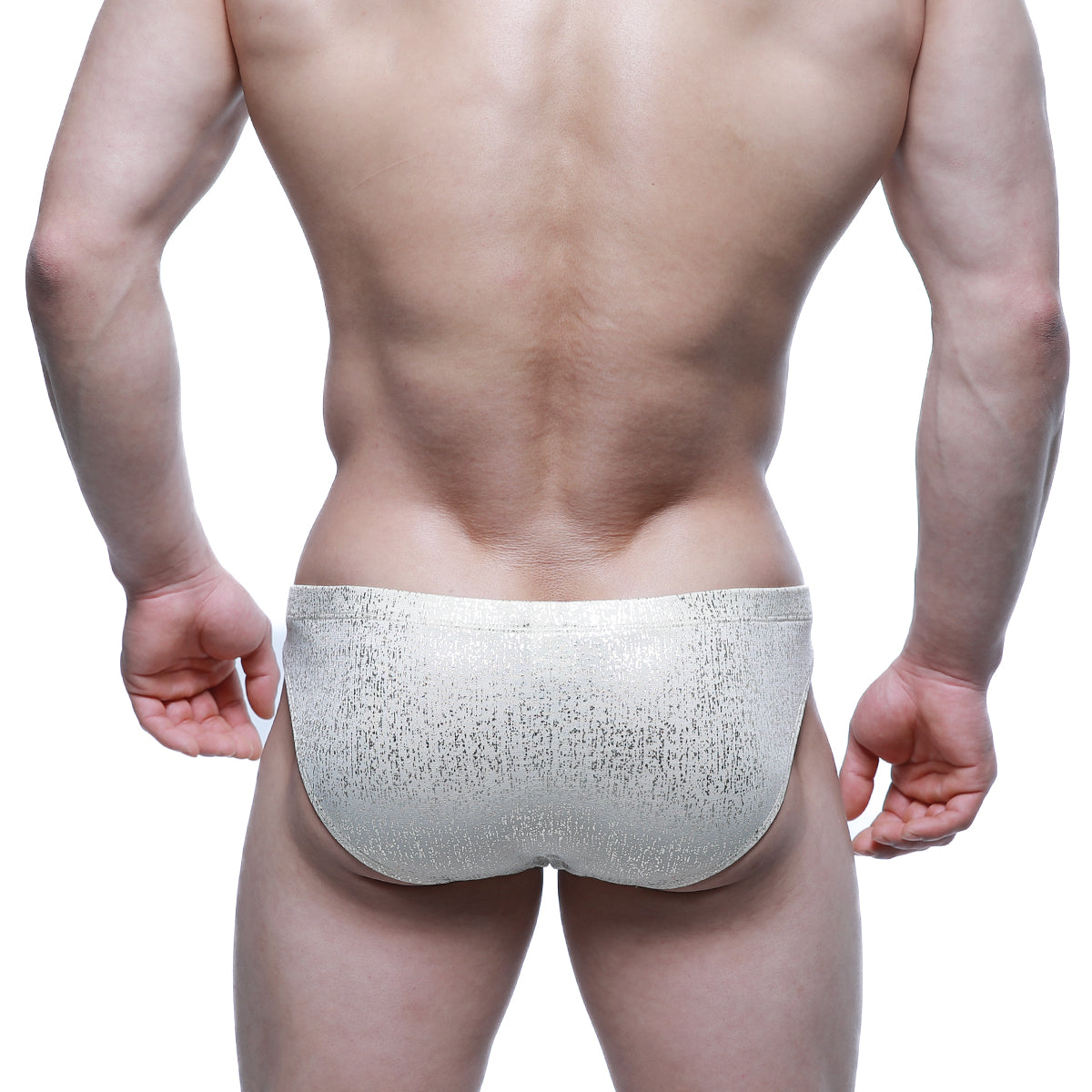 MetroMalewear gloria no show bikini 5103-m57 silver metallic textured briefs front view