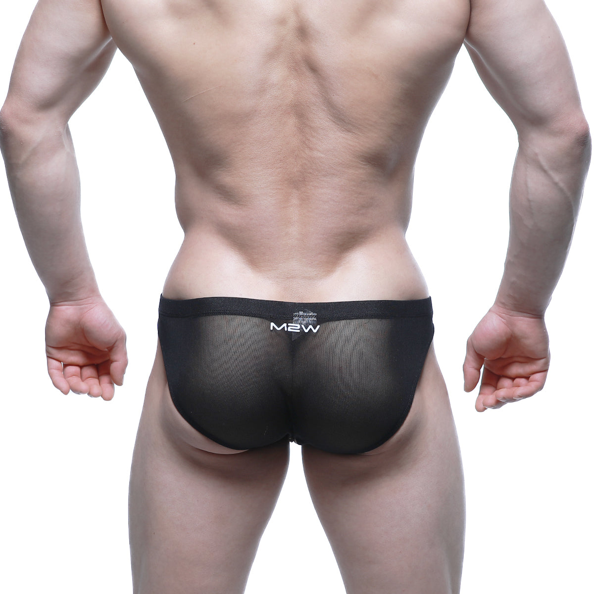 Black mesh briefs with white m2w logo on waistband from MetroMaleWear Cita Bikini 5103-M58