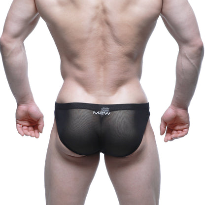 Black mesh briefs with white m2w logo on waistband from MetroMaleWear Cita Bikini 5103-M58