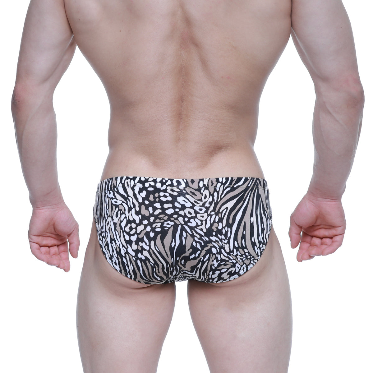 MetroMalewear amur bikini 5103-M62 black and white zebra-striped swim trunks with bold animal print pattern