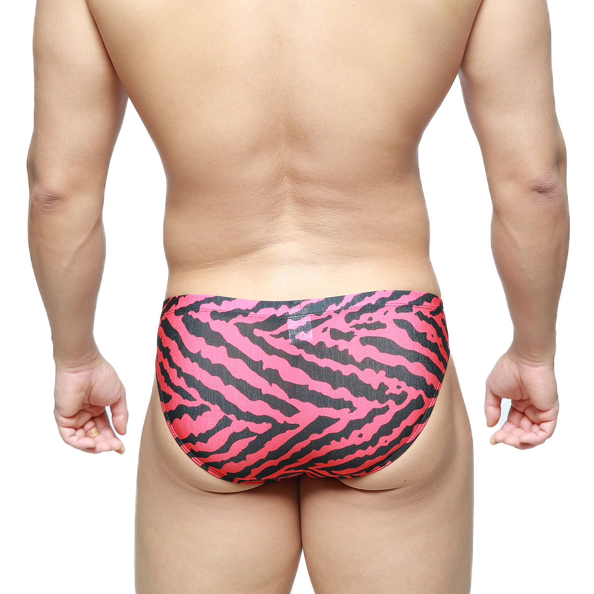 Bright pink and black zebra-striped swim trunks from metromalewear leopard bikini red 5103-m63 collection