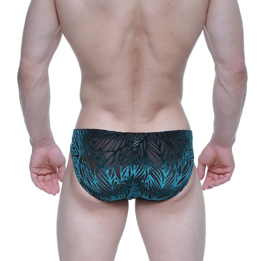 Tealmale wear zafiro bikini 5103-m67 mesh swim trunks with teal and black leaf pattern for men