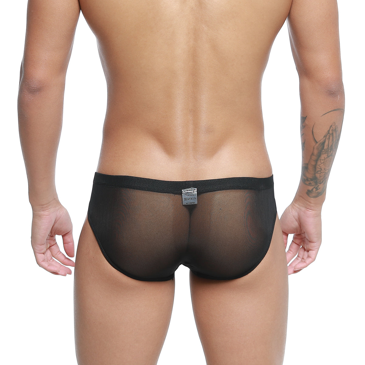MetroMaleWear tull negro bikini 5103-M70 black sheer mesh briefs with solid waistband front view