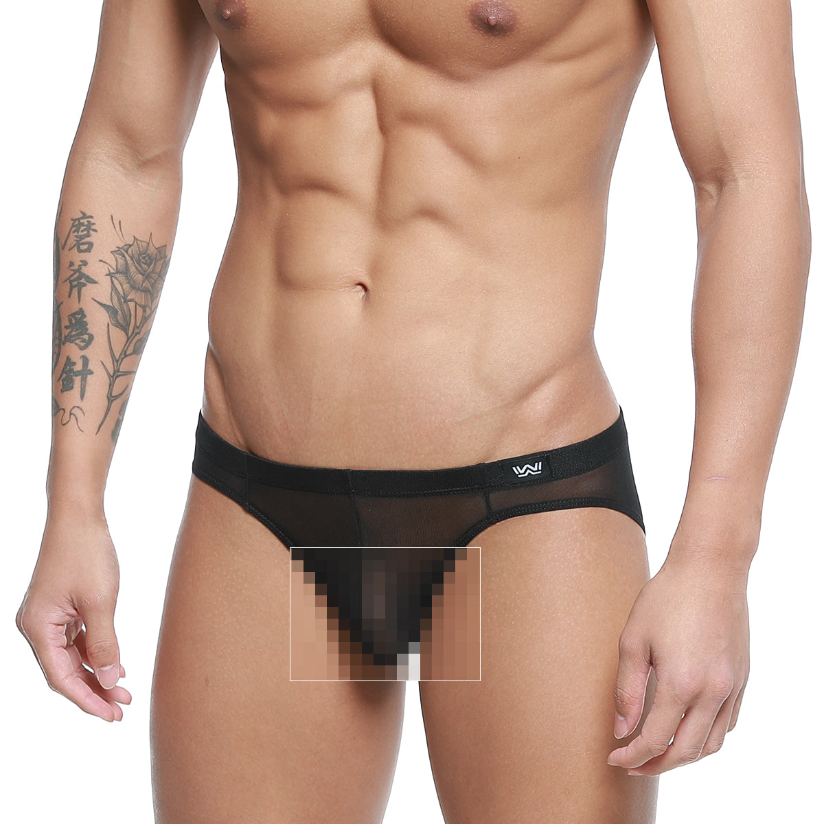 Metro male wear tull negro bikini 5103-m70 black sheer mesh briefs with solid black waistband and white logo