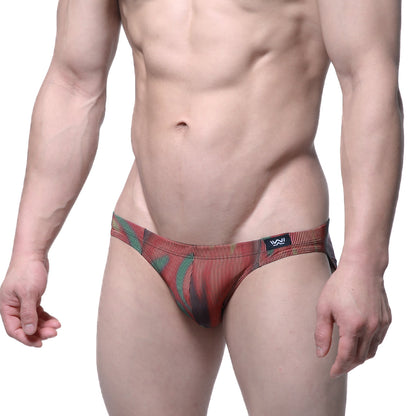 MetroMalewear delado bikini white 5103-M71 red and green patterned men’s briefs with striped texture front view