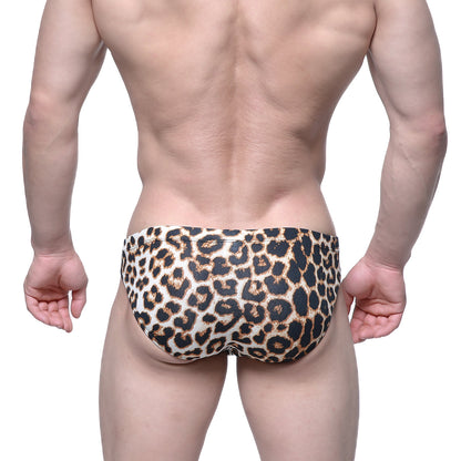 MetroMaleWear Leo Bikini 5103-M75 leopard-print swim trunks featuring a bold black and tan pattern