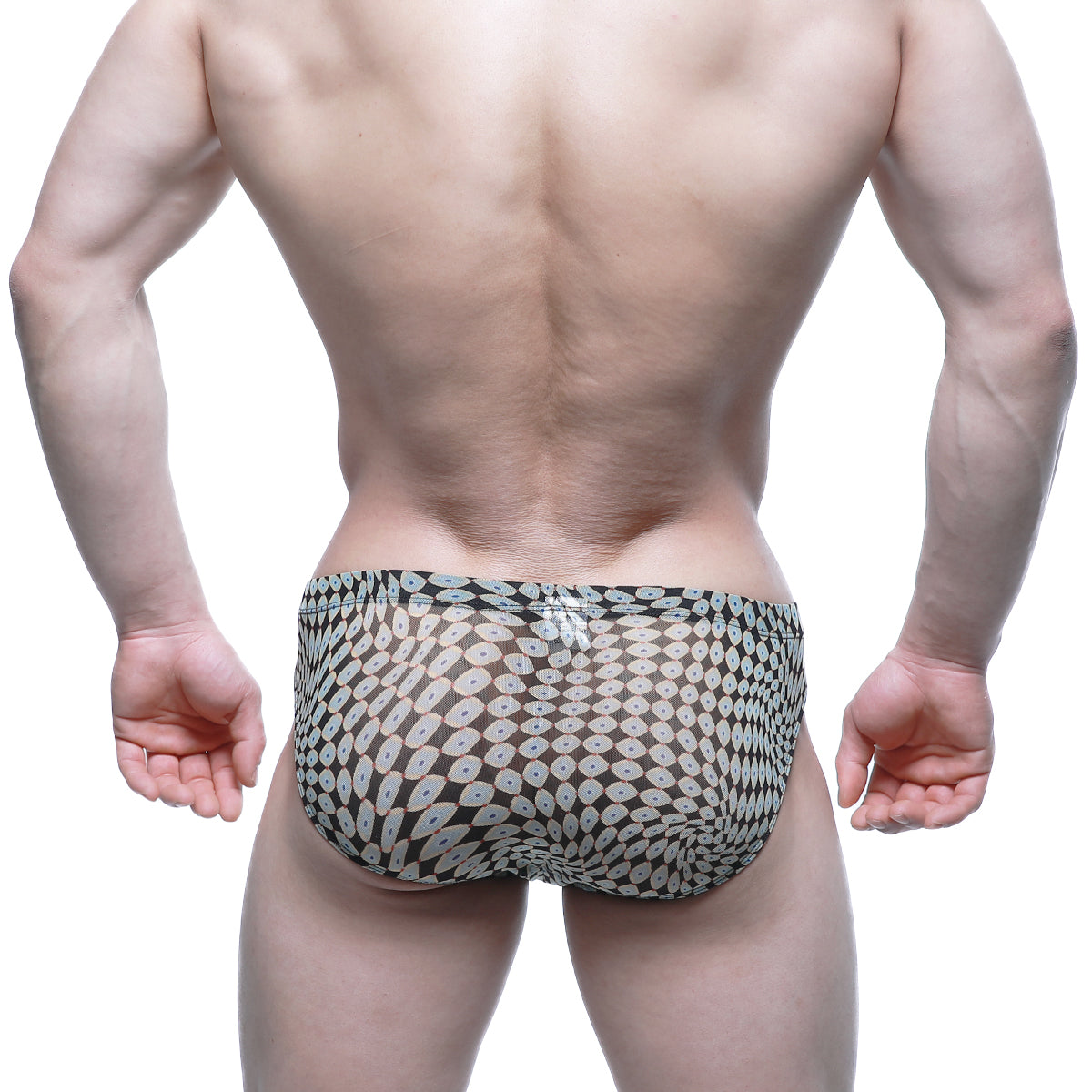 MetroMaleWear Horus bikini 5103-M77 black and white geometric patterned swim trunks for men