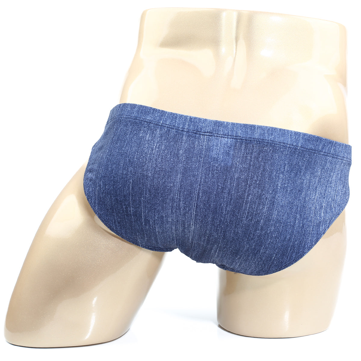Blue denim-textured men’s briefs metroMalewear denim bikini 5103-m80 showcasing front view