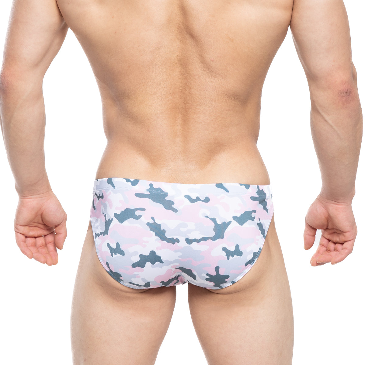 Pink and gray camouflage patterned swim trunks by metromalewear military bikini pink 5103-m91 for beachwear
