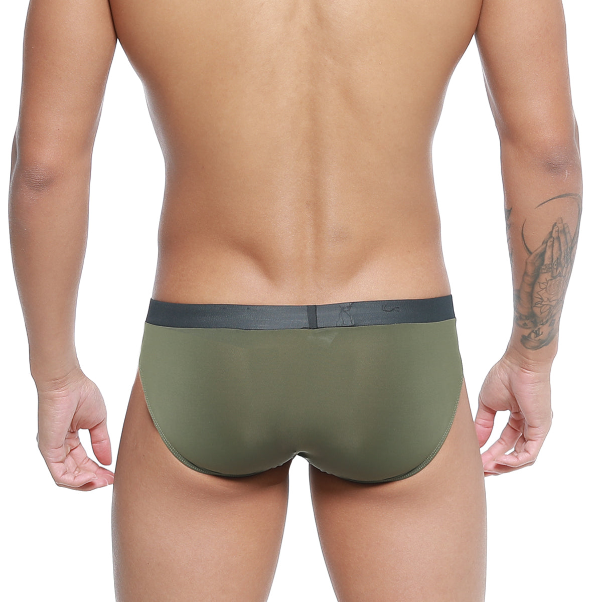 Olive green briefs with dark gray waistband by metromalewear cebolla bikini 5105-26 for comfortable daily wear
